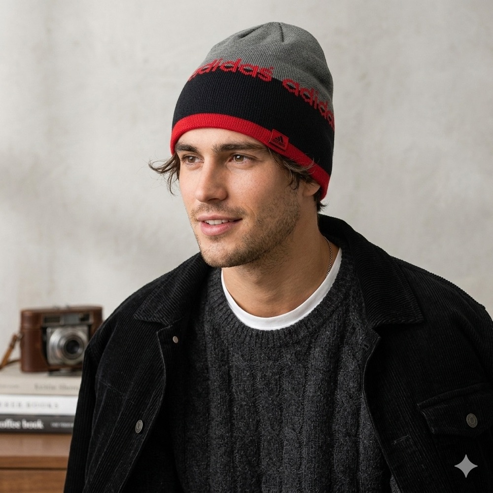 Adidas Two-Tone Beanie with Red Logo